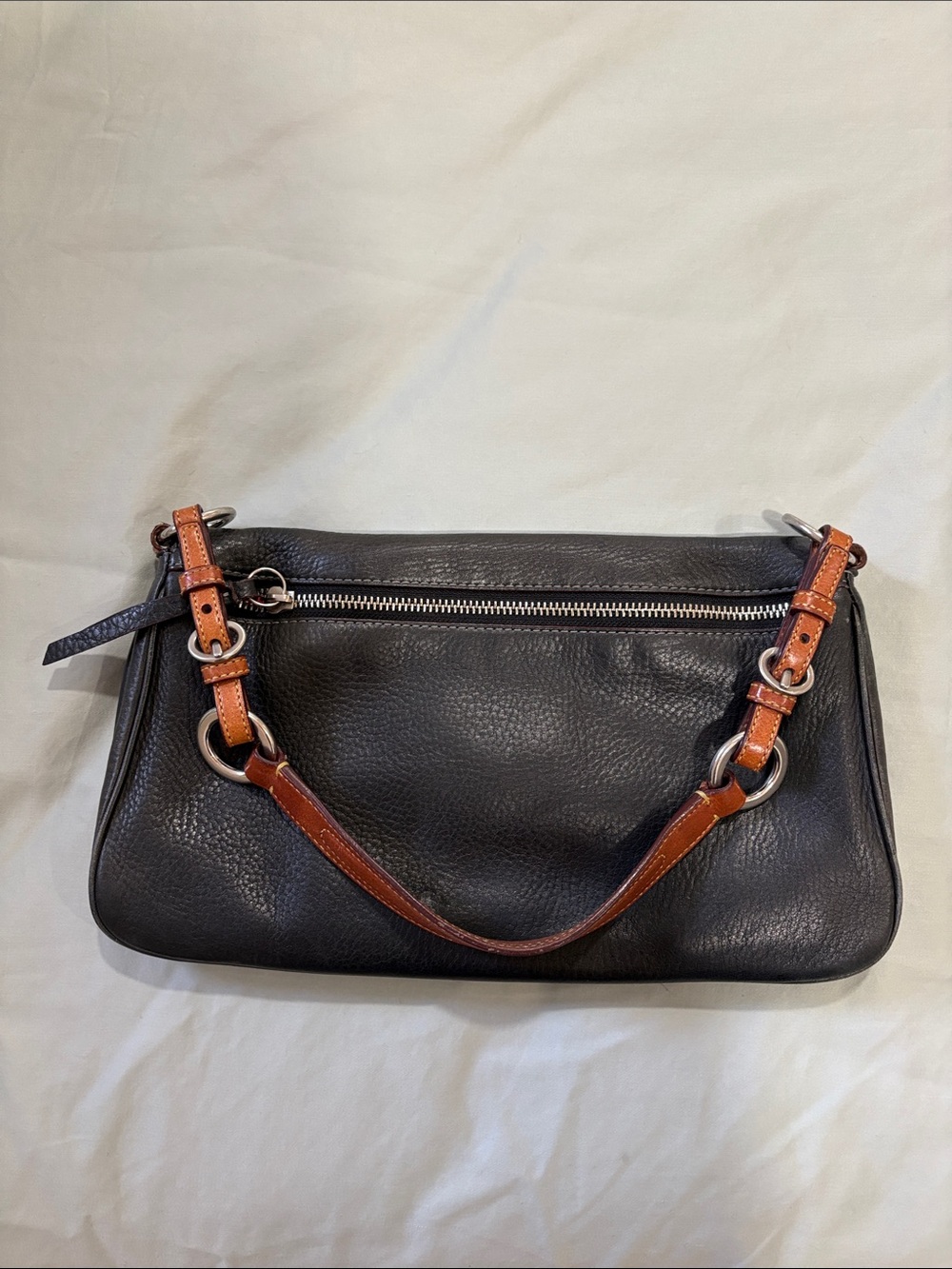 Coach 9383 Vintage Pebble Leather Shoulder Bag Gray Brown Contrast Stitch Y2K - Picture 7 of 11